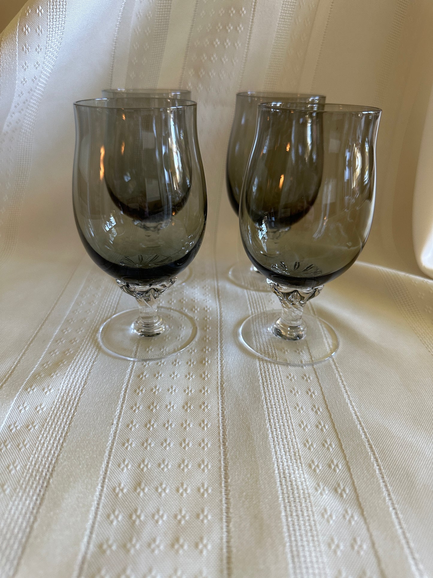 Vintage Japanese Sasaki Smoked Green Cordial Glasses Set of 4