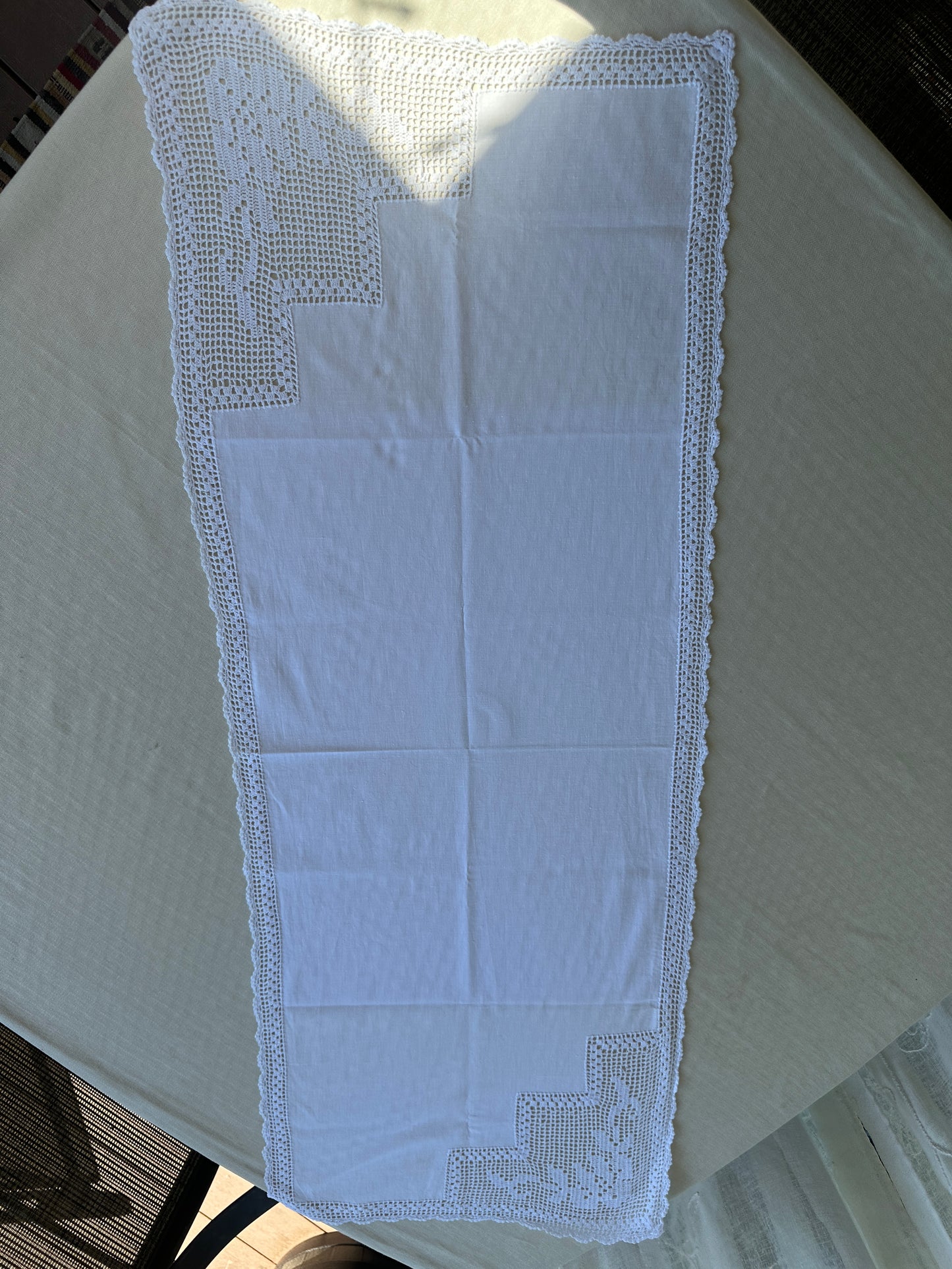 Vintage Linen Pure White Embroidered Table Runner 43x17