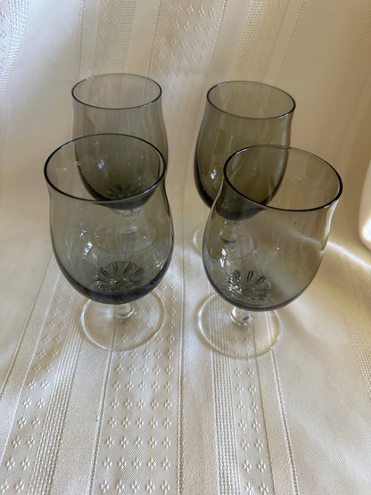 Vintage Japanese Sasaki Smoked Green Cordial Glasses Set of 4