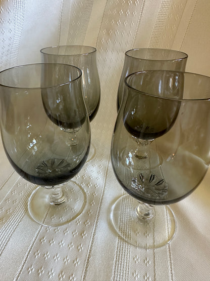 Vintage Japanese Sasaki Smoked Green Cordial Glasses Set of 4