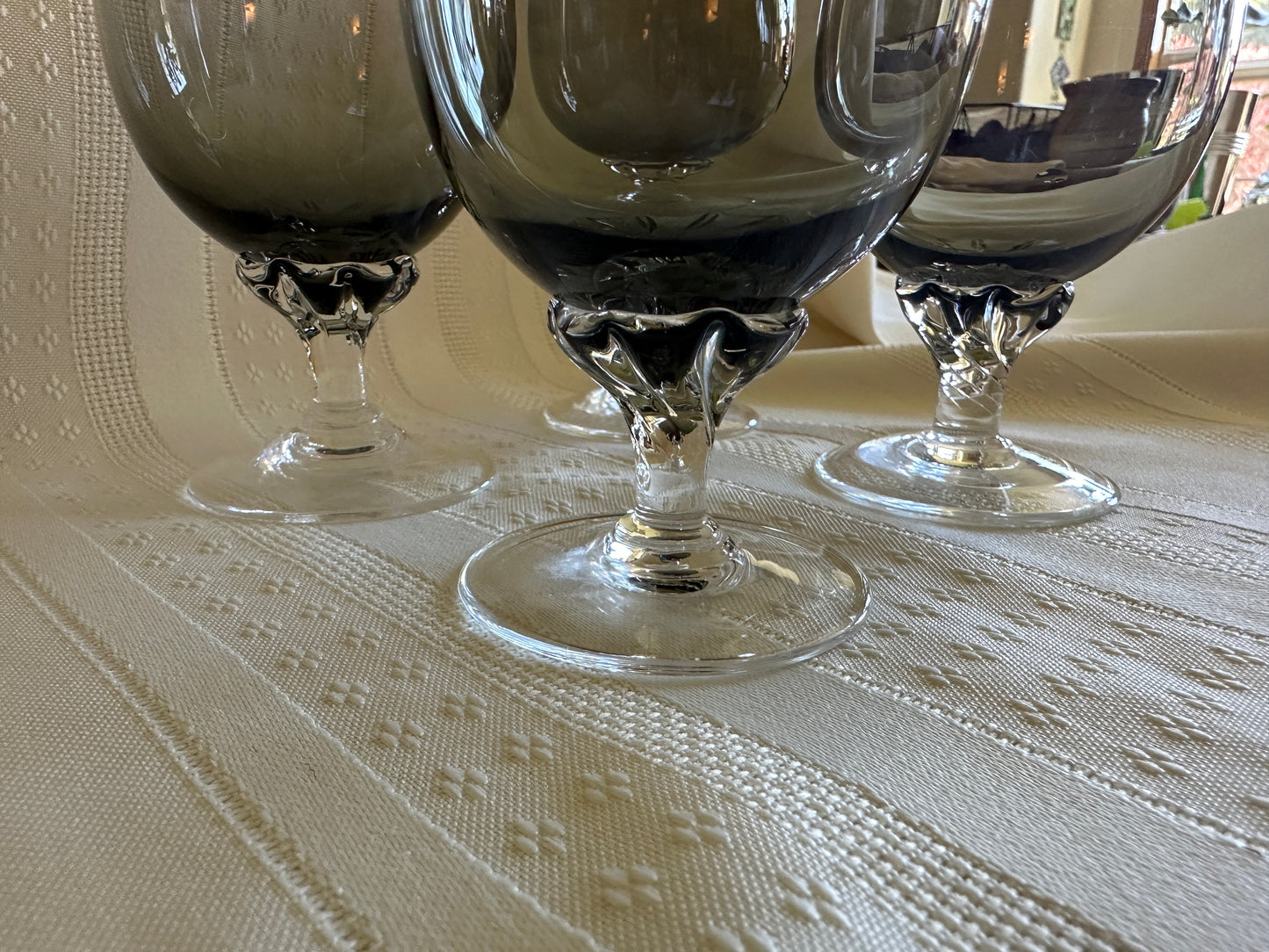 Vintage Japanese Sasaki Smoked Green Cordial Glasses Set of 4